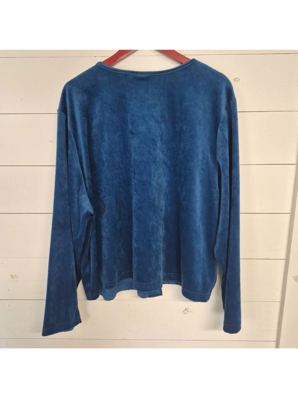 Diane Von Furstenberg Blue Velvet Button-Up Cardigan 3X Made In USA - Picture 3 of 5